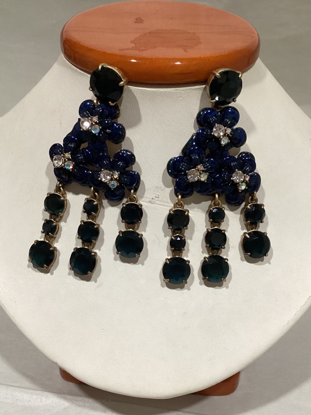 J. Crew Deep Blue and Black Crystal Chandelier Earrings